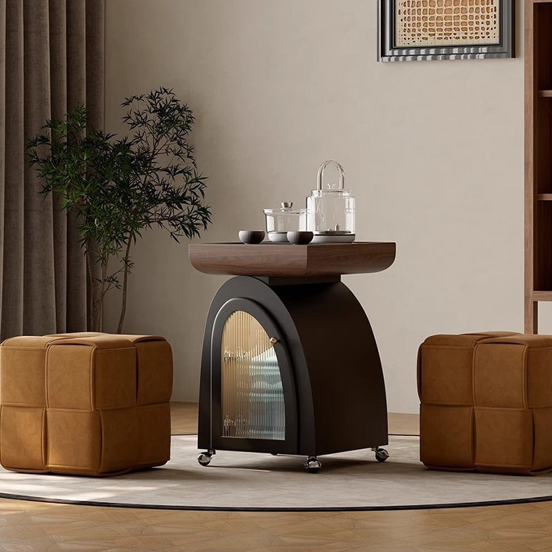 Traditional French Solid Wood Plywood Stone Glass Movable Curved Coffee Table With 1-Tier For Living Room