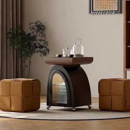 Traditional French Solid Wood Plywood Stone Glass Movable Curved Coffee Table With 1-Tier For Living Room