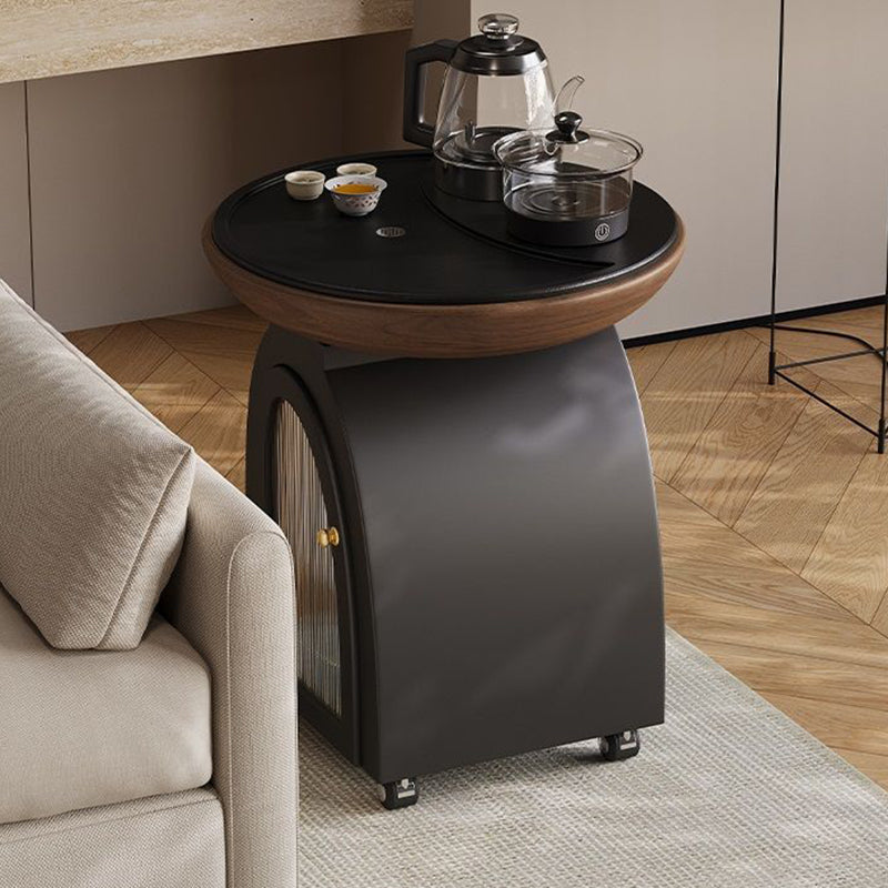 Traditional French Solid Wood Plywood Stone Glass Movable Curved Coffee Table With 1-Tier For Living Room