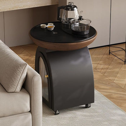 Traditional French Solid Wood Plywood Stone Glass Movable Curved Coffee Table With 1-Tier For Living Room