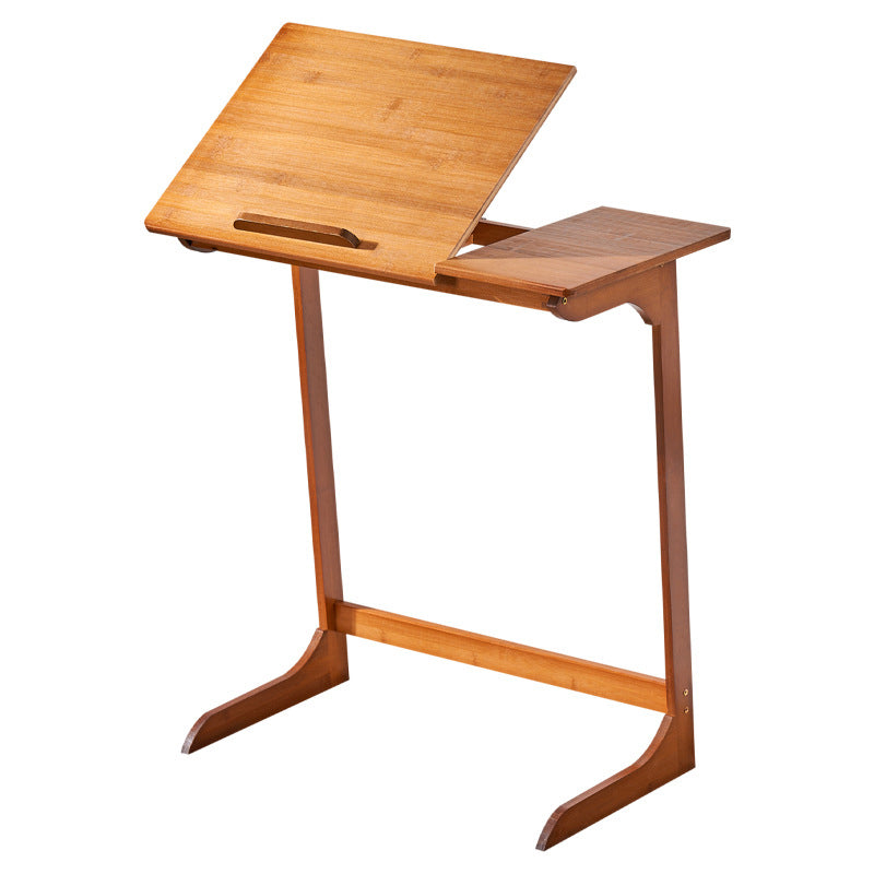 Traditional Chinese Bamboo Rectangular Tilt-Adjustable Side Table With 1-Tier For Living Room