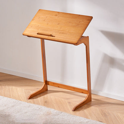 Traditional Chinese Bamboo Rectangular Tilt-Adjustable Side Table With 1-Tier For Living Room
