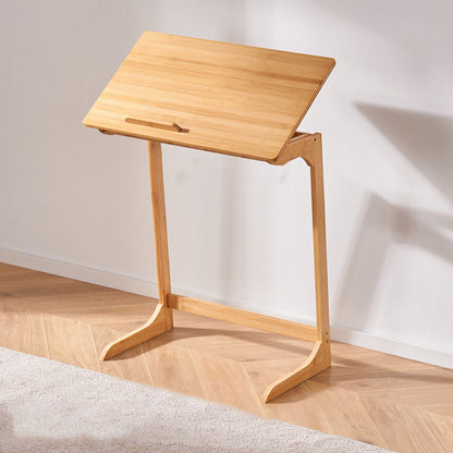 Traditional Chinese Bamboo Rectangular Tilt-Adjustable Side Table With 1-Tier For Living Room