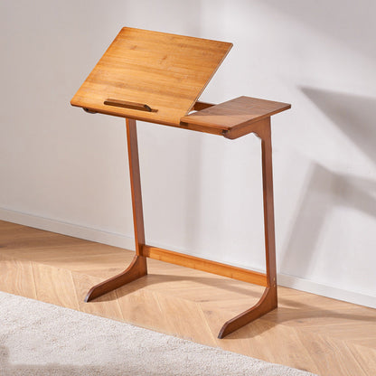 Traditional Chinese Bamboo Rectangular Tilt-Adjustable Side Table With 1-Tier For Living Room