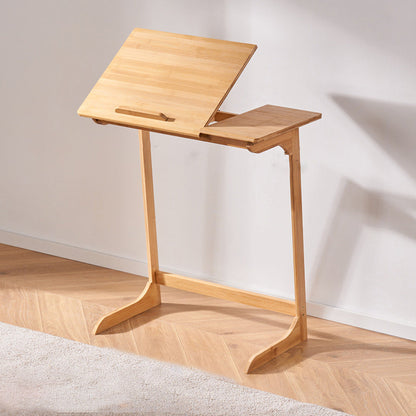 Traditional Chinese Bamboo Rectangular Tilt-Adjustable Side Table With 1-Tier For Living Room