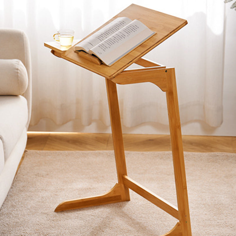 Traditional Chinese Bamboo Rectangular Tilt-Adjustable Side Table With 1-Tier For Living Room