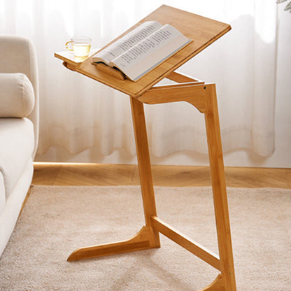 Traditional Chinese Bamboo Rectangular Tilt-Adjustable Side Table With 1-Tier For Living Room