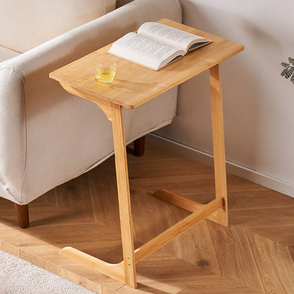 Traditional Chinese Bamboo Rectangular Tilt-Adjustable Side Table With 1-Tier For Living Room
