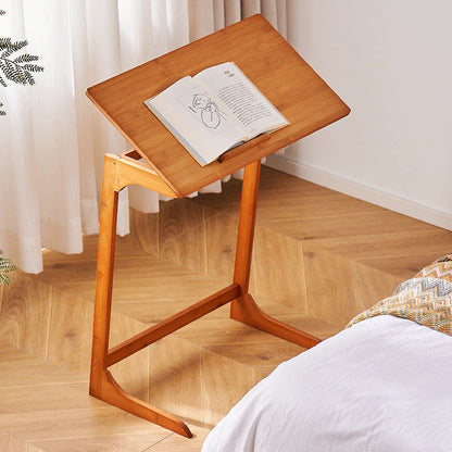 Traditional Chinese Bamboo Rectangular Tilt-Adjustable Side Table With 1-Tier For Living Room