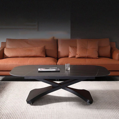 Contemporary Scandinavian Sintered Stone Metal X-Shaped Rectangular Coffee Table With 1 Tier For Living Room