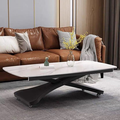 Contemporary Scandinavian Sintered Stone Metal X-Shaped Rectangular Coffee Table With 1 Tier For Living Room