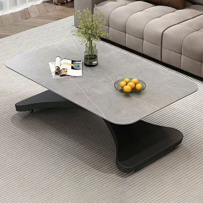 Contemporary Scandinavian Sintered Stone Metal X-Shaped Rectangular Coffee Table With 1 Tier For Living Room