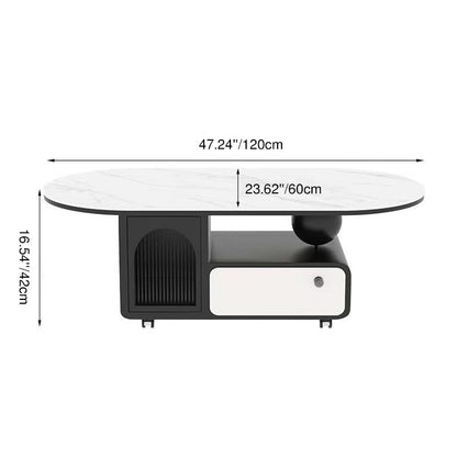 Contemporary Scandinavian Sintered Stone Solid Wood Plywood Acrylic Oval Rectangular Coffee Table With 1-Drawer For Living Room