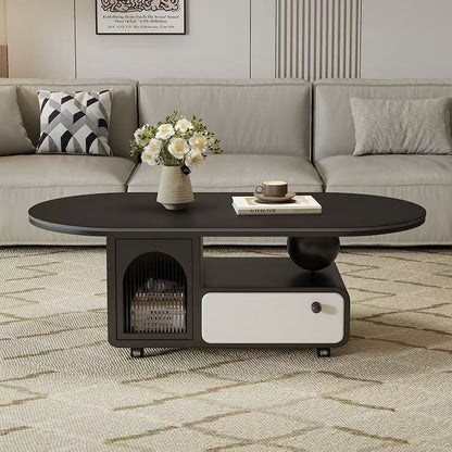 Contemporary Scandinavian Sintered Stone Solid Wood Plywood Acrylic Oval Rectangular Coffee Table With 1-Drawer For Living Room