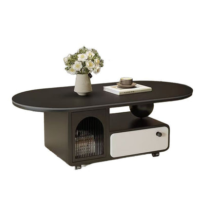 Contemporary Scandinavian Sintered Stone Solid Wood Plywood Acrylic Oval Rectangular Coffee Table With 1-Drawer For Living Room