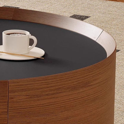 Traditional French Sintered Stone Glass Solid Wood Plywood Stainless Steel Round Curved Coffee Table With 1-Tier For Living Room