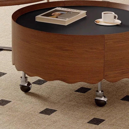 Traditional French Sintered Stone Glass Solid Wood Plywood Stainless Steel Round Curved Coffee Table With 1-Tier For Living Room