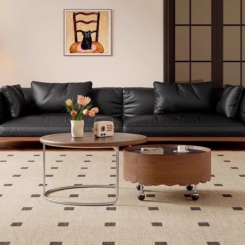 Traditional French Sintered Stone Glass Solid Wood Plywood Stainless Steel Round Curved Coffee Table With 1-Tier For Living Room