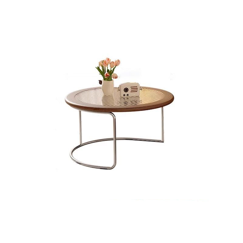 Traditional French Sintered Stone Glass Solid Wood Plywood Stainless Steel Round Curved Coffee Table With 1-Tier For Living Room