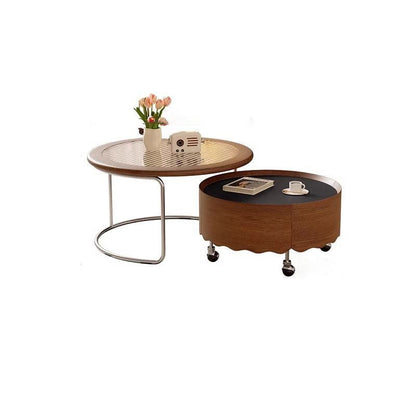 Traditional French Sintered Stone Glass Solid Wood Plywood Stainless Steel Round Curved Coffee Table With 1-Tier For Living Room