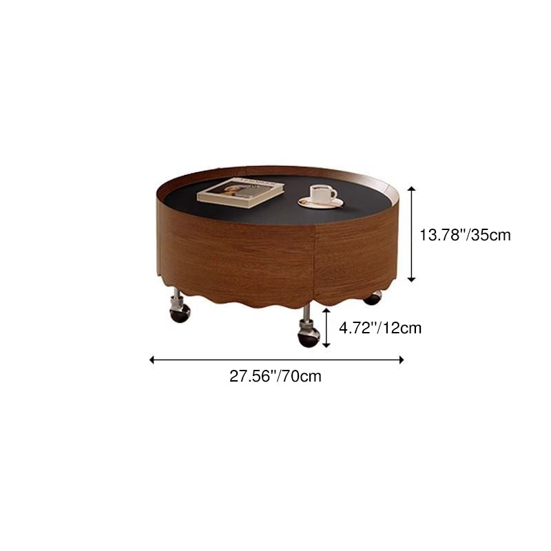 Traditional French Sintered Stone Glass Solid Wood Plywood Stainless Steel Round Curved Coffee Table With 1-Tier For Living Room