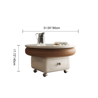 Traditional French Sintered Stone Solid Wood Plywood Metal Round Curved Square Coffee Table With 1-Drawer For Living Room