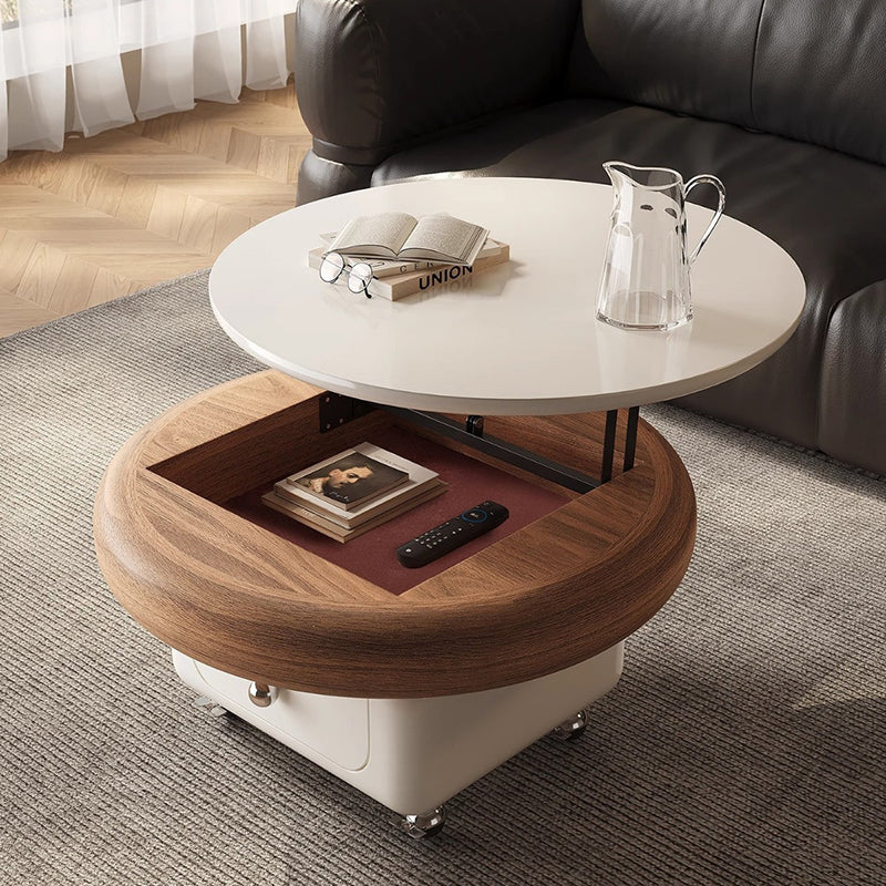 Traditional French Sintered Stone Solid Wood Plywood Metal Round Curved Square Coffee Table With 1-Drawer For Living Room