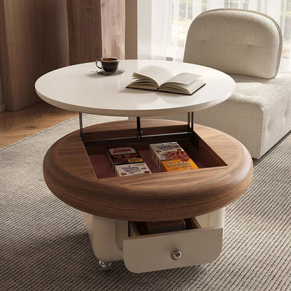 Traditional French Sintered Stone Solid Wood Plywood Metal Round Curved Square Coffee Table With 1-Drawer For Living Room