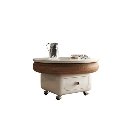 Traditional French Sintered Stone Solid Wood Plywood Metal Round Curved Square Coffee Table With 1-Drawer For Living Room