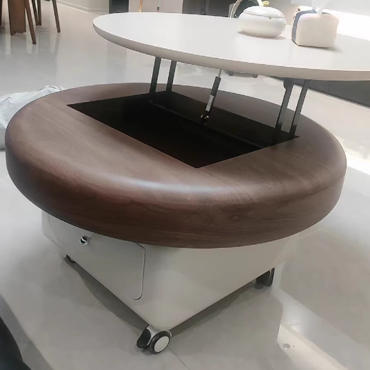 Traditional French Sintered Stone Solid Wood Plywood Metal Round Curved Square Coffee Table With 1-Drawer For Living Room