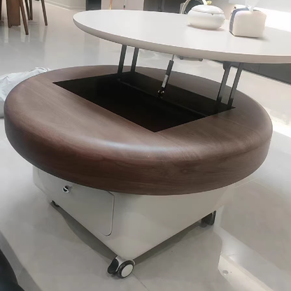 Traditional French Sintered Stone Solid Wood Plywood Metal Round Curved Square Coffee Table With 1-Drawer For Living Room