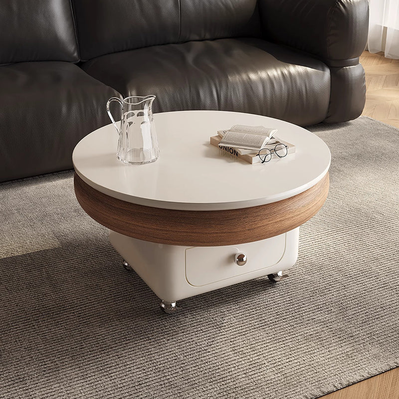 Traditional French Sintered Stone Solid Wood Plywood Metal Round Curved Square Coffee Table With 1-Drawer For Living Room