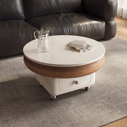 Traditional French Sintered Stone Solid Wood Plywood Metal Round Curved Square Coffee Table With 1-Drawer For Living Room