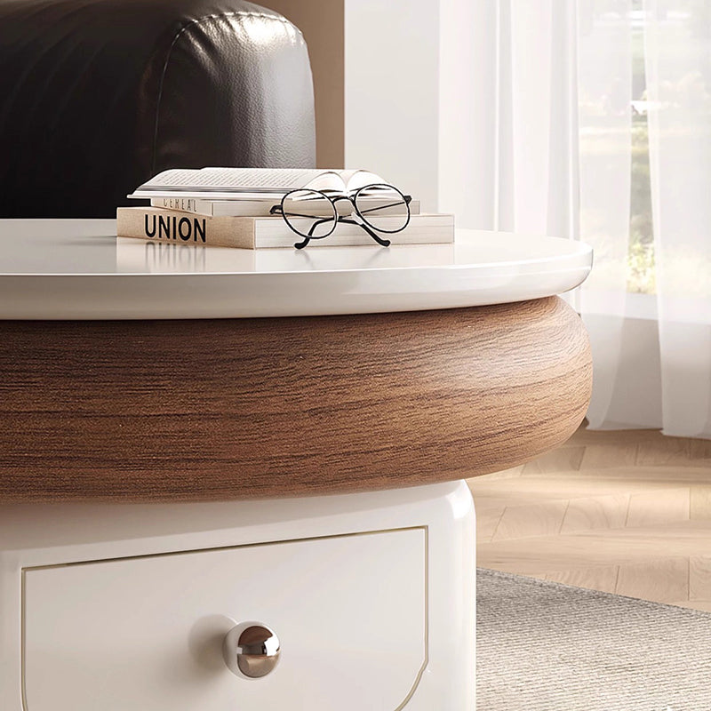 Traditional French Sintered Stone Solid Wood Plywood Metal Round Curved Square Coffee Table With 1-Drawer For Living Room