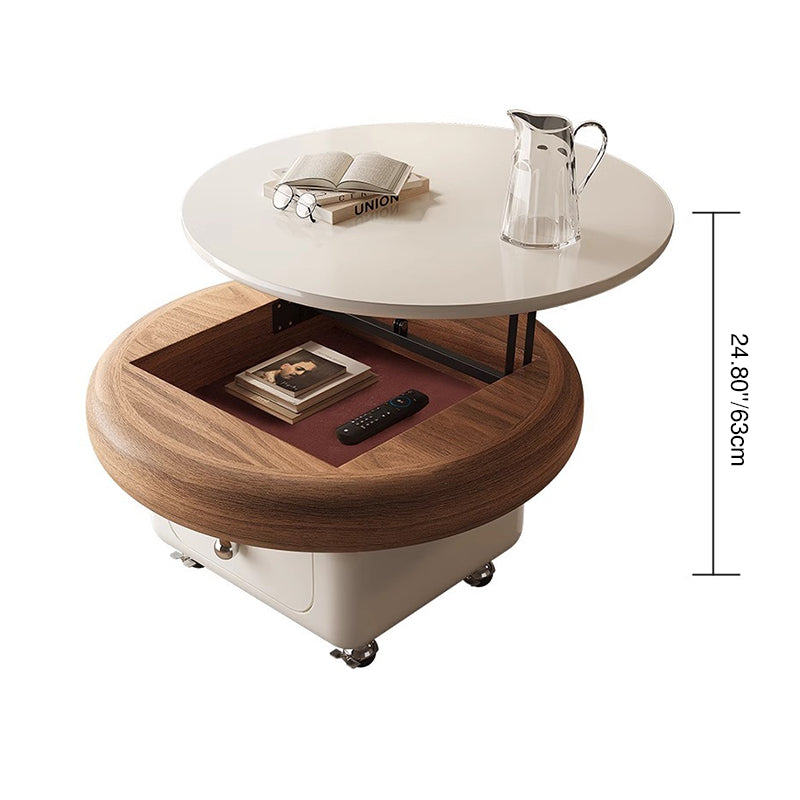 Traditional French Sintered Stone Solid Wood Plywood Metal Round Curved Square Coffee Table With 1-Drawer For Living Room