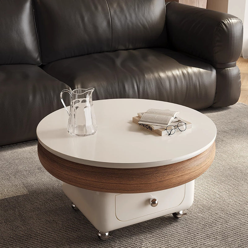 Traditional French Sintered Stone Solid Wood Plywood Metal Round Curved Square Coffee Table With 1-Drawer For Living Room
