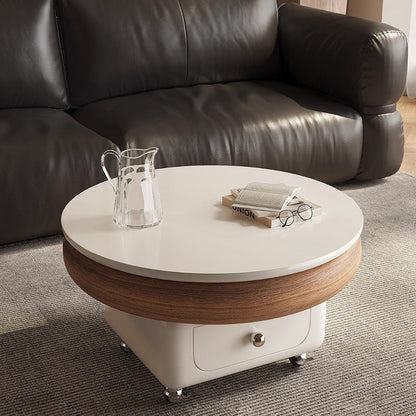 Traditional French Sintered Stone Solid Wood Plywood Metal Round Curved Square Coffee Table With 1-Drawer For Living Room