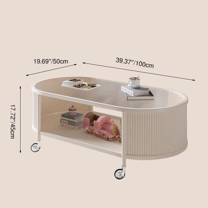 Modern Minimalist Glass Metal Movable Elongated Oval Coffee Table With 2 Tiers For Living Room