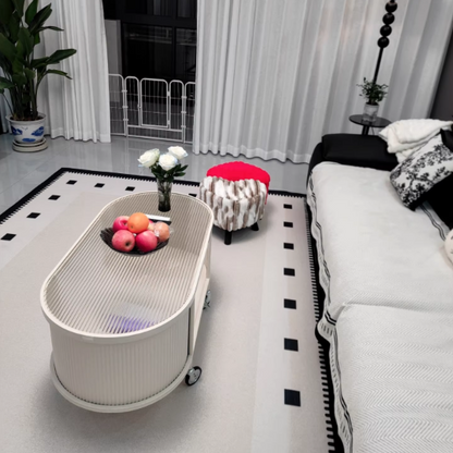 Modern Minimalist Glass Metal Movable Elongated Oval Coffee Table With 2 Tiers For Living Room