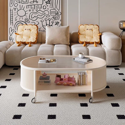 Modern Minimalist Glass Metal Movable Elongated Oval Coffee Table With 2 Tiers For Living Room