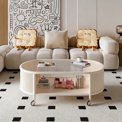 Modern Minimalist Glass Metal Movable Elongated Oval Coffee Table With 2 Tiers For Living Room