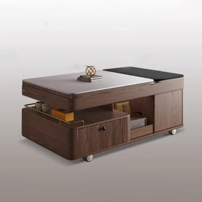 Traditional French Sintered Stone Ash Wood Movable Rectangular Coffee Table With 2 Tiers For Living Room