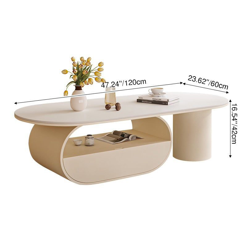 Traditional French Sintered Stone Iron Long Oval Coffee Table With 2 Tiers For Living Room