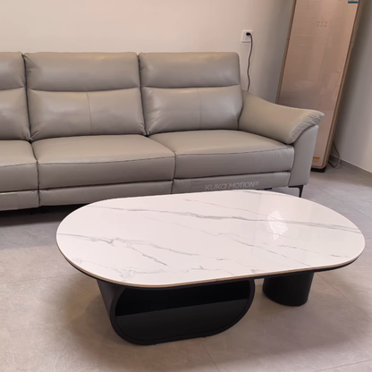 Traditional French Sintered Stone Iron Long Oval Coffee Table With 2 Tiers For Living Room