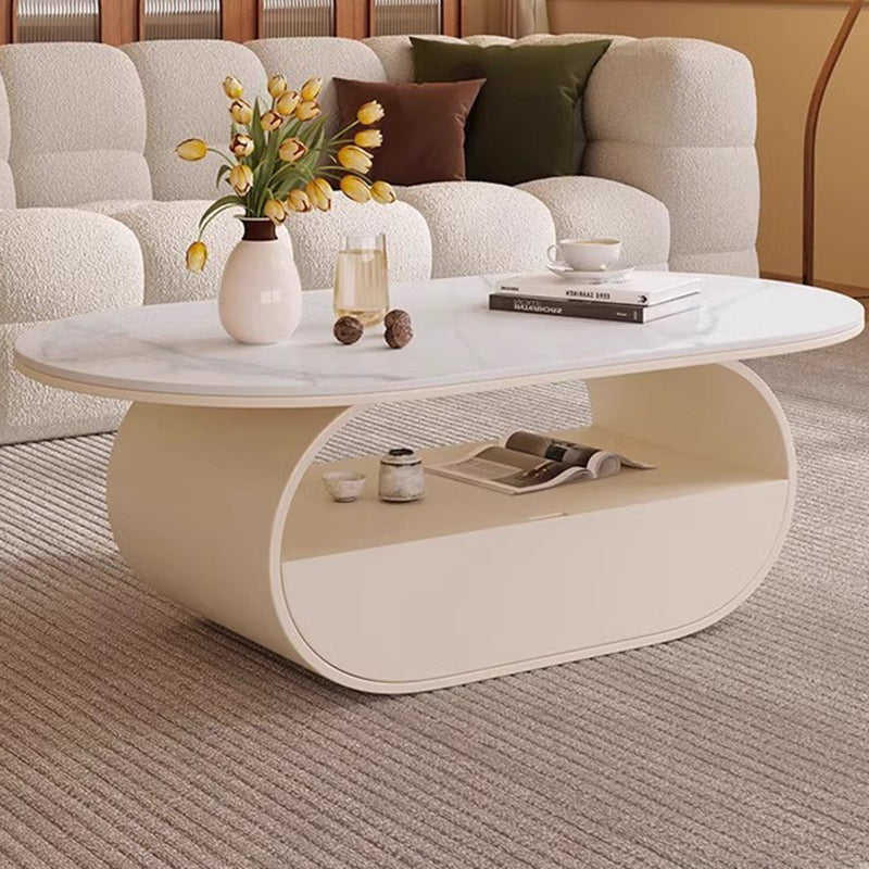 Traditional French Sintered Stone Iron Long Oval Coffee Table With 2 Tiers For Living Room