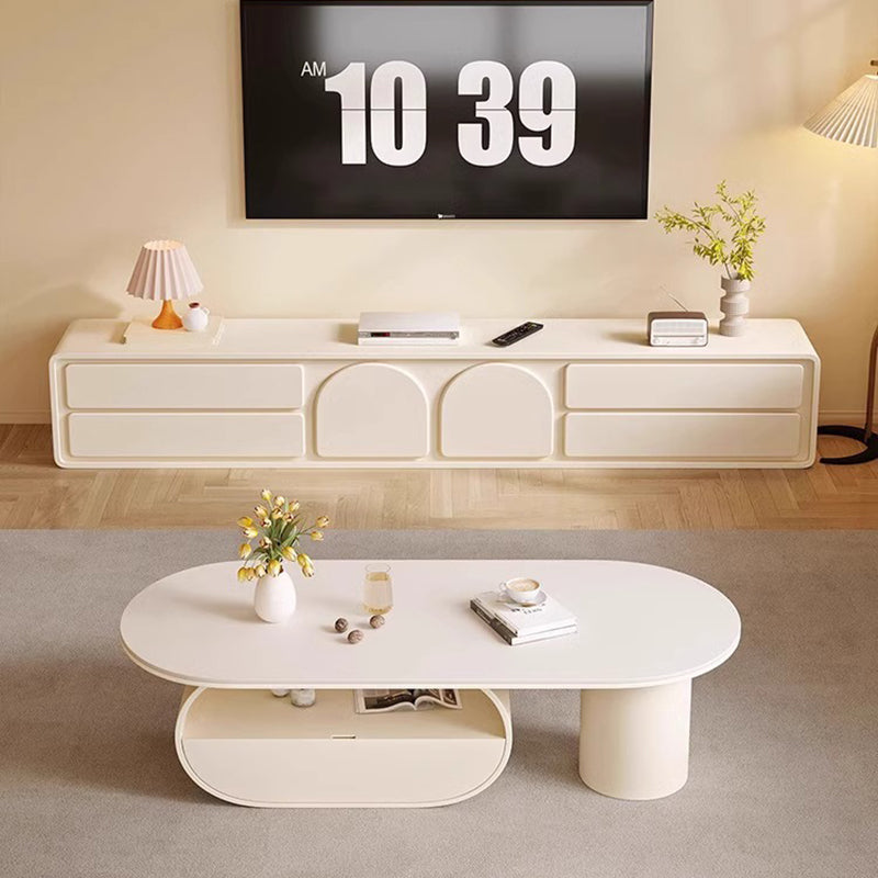Traditional French Sintered Stone Iron Long Oval Coffee Table With 2 Tiers For Living Room