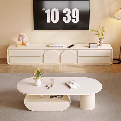 Traditional French Sintered Stone Iron Long Oval Coffee Table With 2 Tiers For Living Room