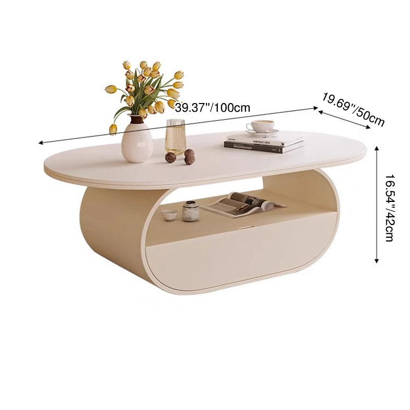 Traditional French Sintered Stone Iron Long Oval Coffee Table With 2 Tiers For Living Room
