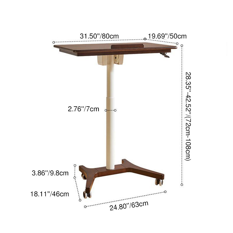 Traditional Chinese Rubber Wood Height-Adjustable Movable Rectangular Side Table With 1 Tier For Living Room