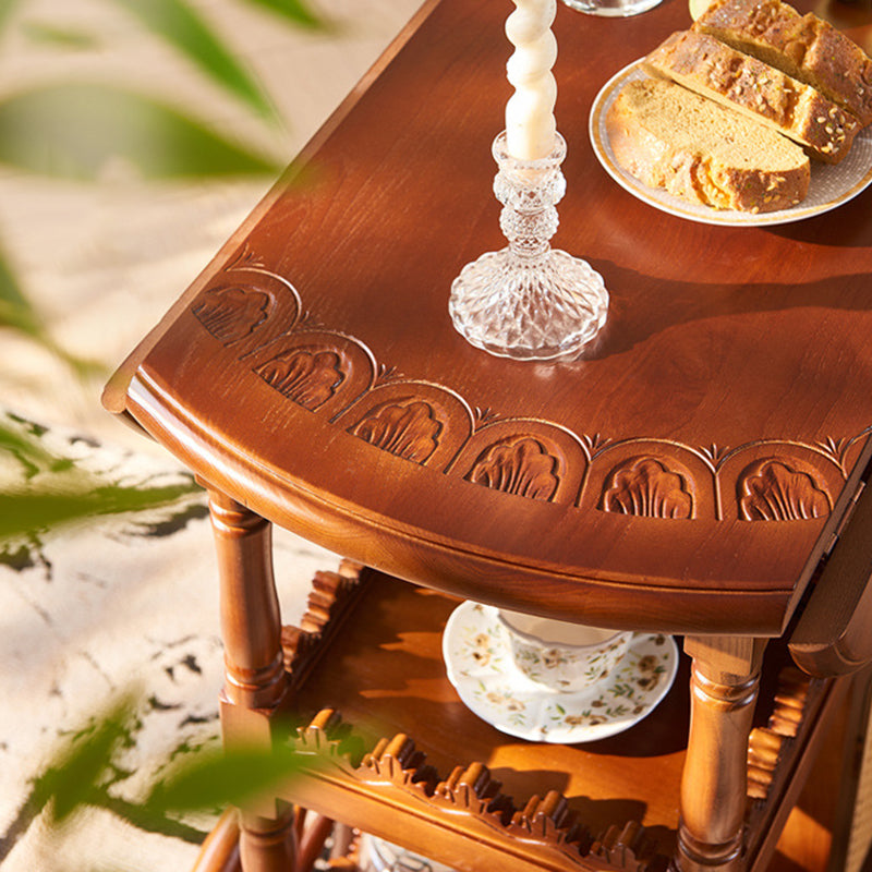 Traditional Vintage Ash Wood Rattan Carved Rectangular Coffee Table With 3 Tiers For Living Room
